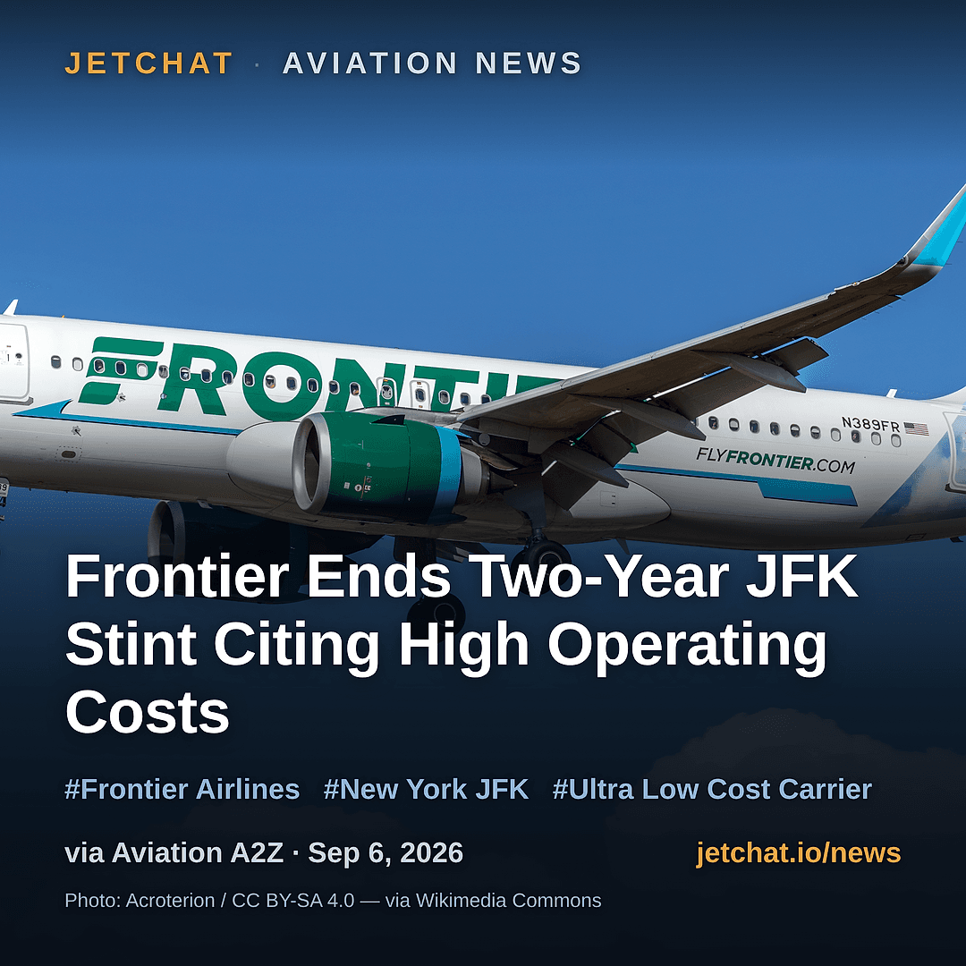 Frontier Ends Two-Year JFK Stint Citing High Operating Costs